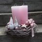 Mobile Preview: XXL Adventskranz rosa rustic Kerzen beige creme Naturmaterialien altrosa Wichtelzwerge