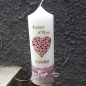 Preview: Personalisierte Hochzeitskerze creme 25x8 cm berry altrosa gold Herz Herzchen Hochzeit Beerentöne Leinen