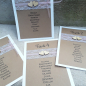 Preview: Sitzplan Tischnummer Karte Schild vintage Hochzeit Spitze Kraft Karton Holzherzen