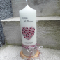 Preview: Personalisierte Hochzeitskerze creme 25x8 cm berry altrosa gold Herz Herzchen Hochzeit Beerentöne Leinen