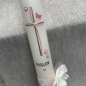 Preview: Taufkerze Kommunionkerze Kommunionskerze vintage creme Spitze 40x4 cm Kerzenschleife altrosa rosa gold