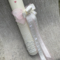 Preview: Taufkerze Kommunionkerze Kommunionskerze vintage creme Spitze 40x4 cm Kerzenschleife altrosa rosa gold