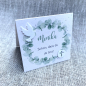 Preview: Tischkarte Namenskärtchen quadratisch Eukalyptus incl. Druck Taube Hostie Kommunion Konfirmation Taufe mint terra vanilla