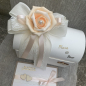 Preview: Geschenkbox + Glückwunschkarte Geldgeschenk Hochzeit vintage apricot lachs creme Holzherzen Hochzeitsgeschenk