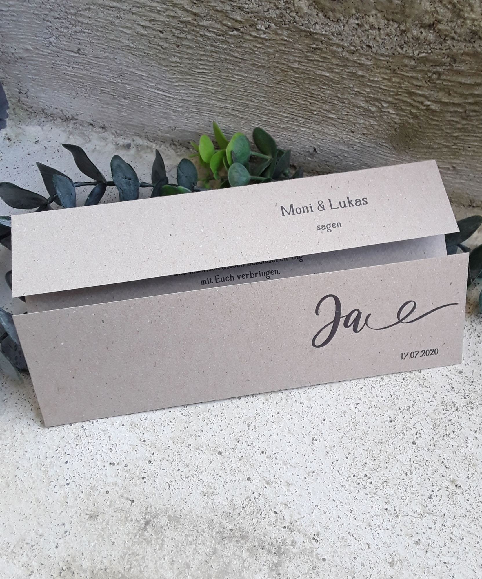 Einladungskarte zur Hochzeit vintage natural Kraft incl. Druck DINlang gefaltet