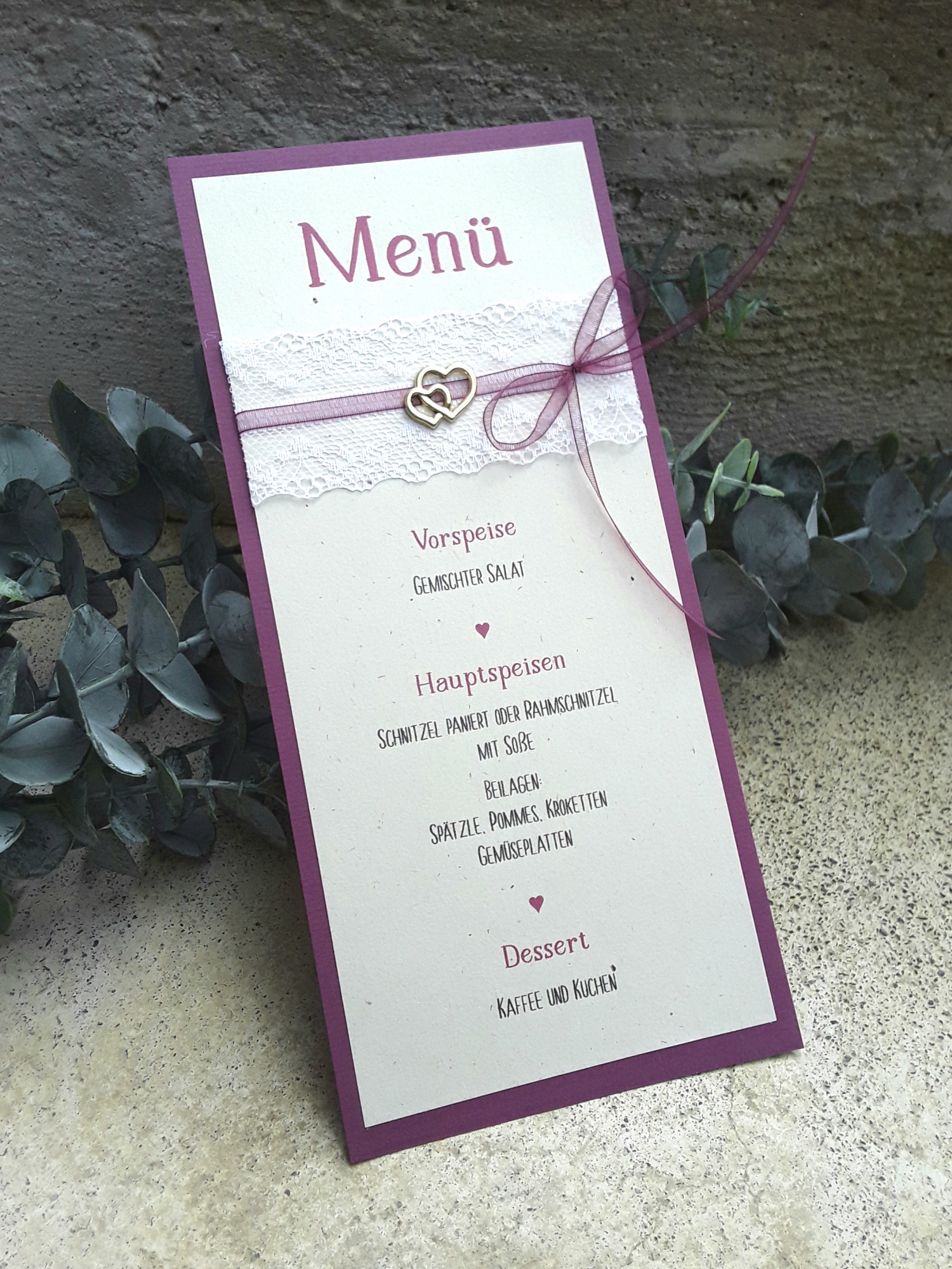 Menükarte Buffetkarte Getränkekarte Tortenkarte zur Hochzeit vintage DINlang berry gold Beere