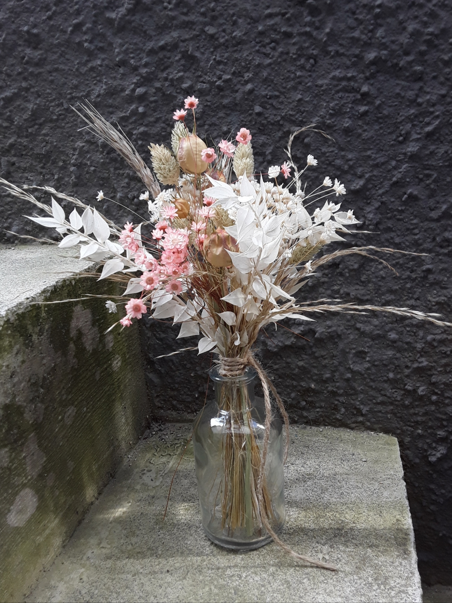 Trockenblumenstrauß Trockenblumen Strauß NATUR ROSA Tischdeko vintage boho Taufe Hochzeit