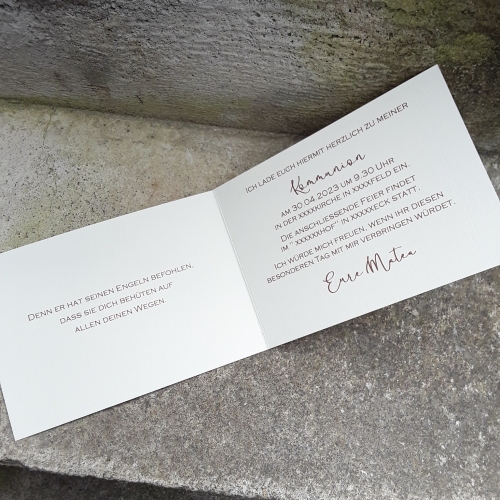 Einladungskarte Kelch zur Kommunion Taufe Konfirmation creme Kraft Druck Noten Musik