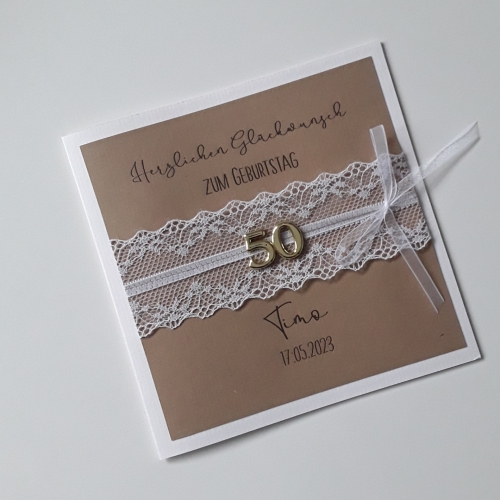 Glückwunschkarte personalisiert Kraft Spitze vintage Taufe Kommunion Konfirmation Firmung Geburt Geburtstag Jubiläum Hochzeit Genesung