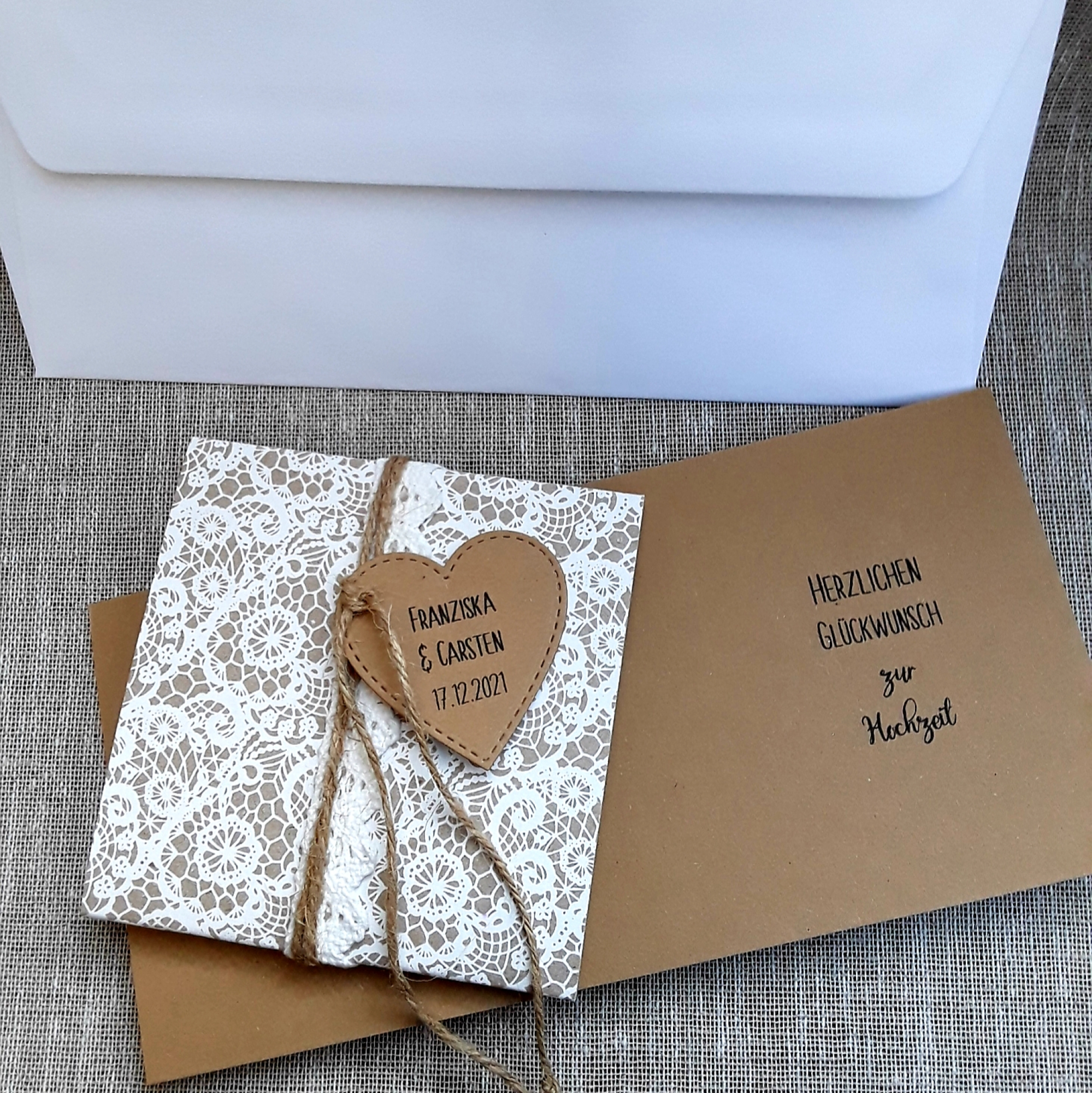 Besondere Geldkarte Glückwunschkarte Geldgeschenk zur Hochzeit Kraft vintage Spitzenmotiv