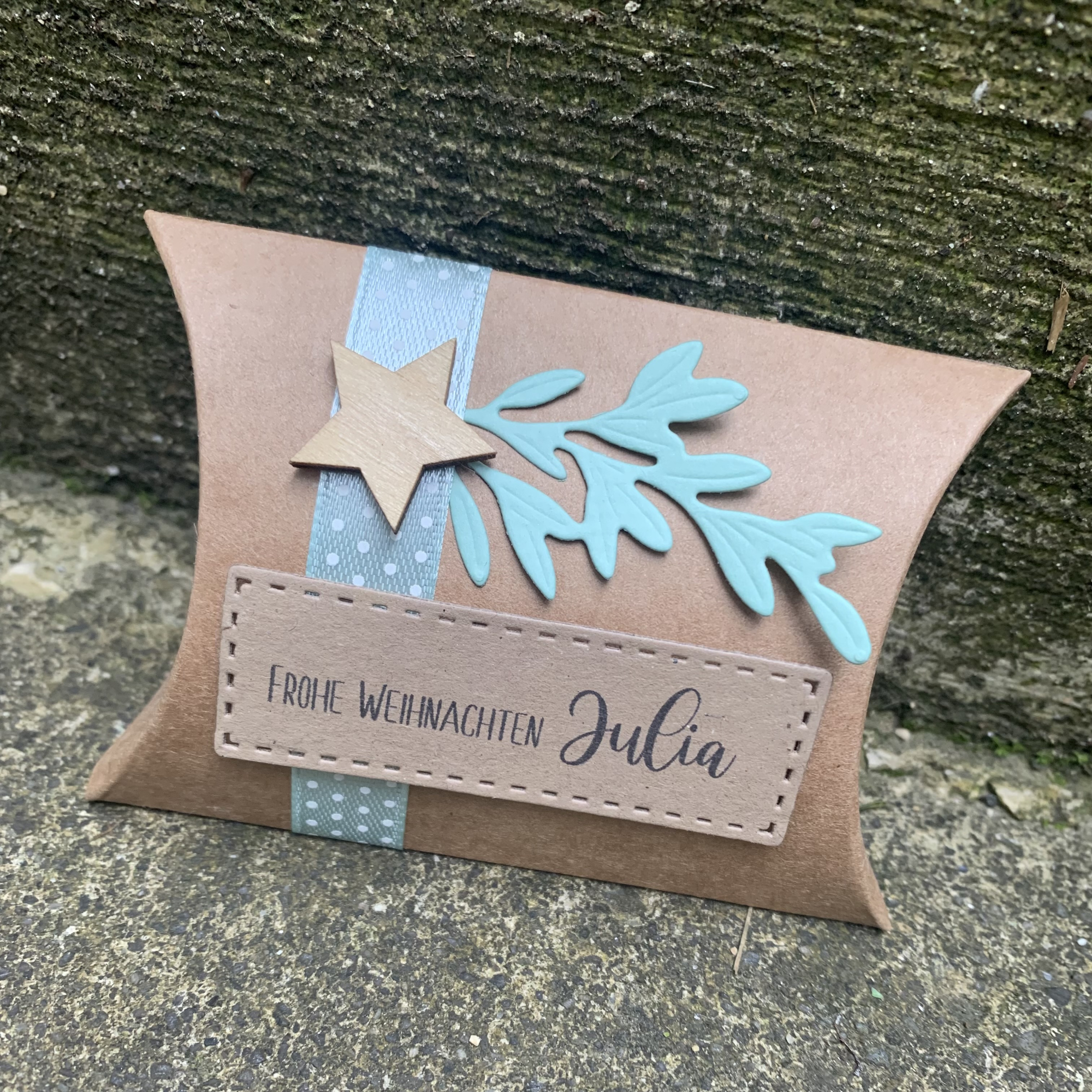 Kleine Geschenkbox Geldgeschenk Weihnachten Weihnachtsgeschenk Weihnachtsgeschenkverpackung personalisiert Kraft mint Holz Stern Weihnachtsfeier