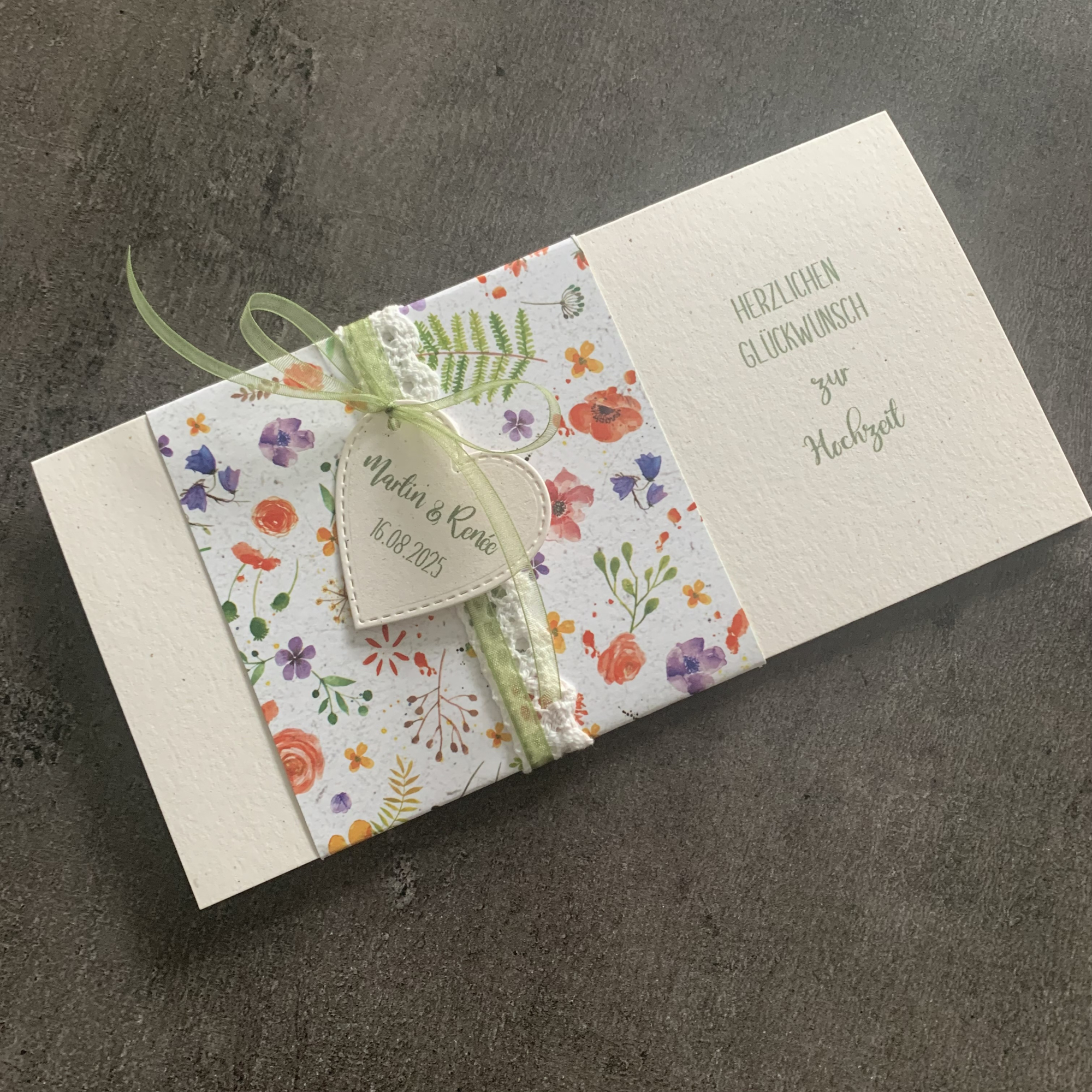 Besondere Geldkarte Glückwunschkarte Geldgeschenk zum Geburtstag Blumenwiese lila Naturpapier Hochzeit Kommunion Taufe Konfirmation Firmung Jugendweihe