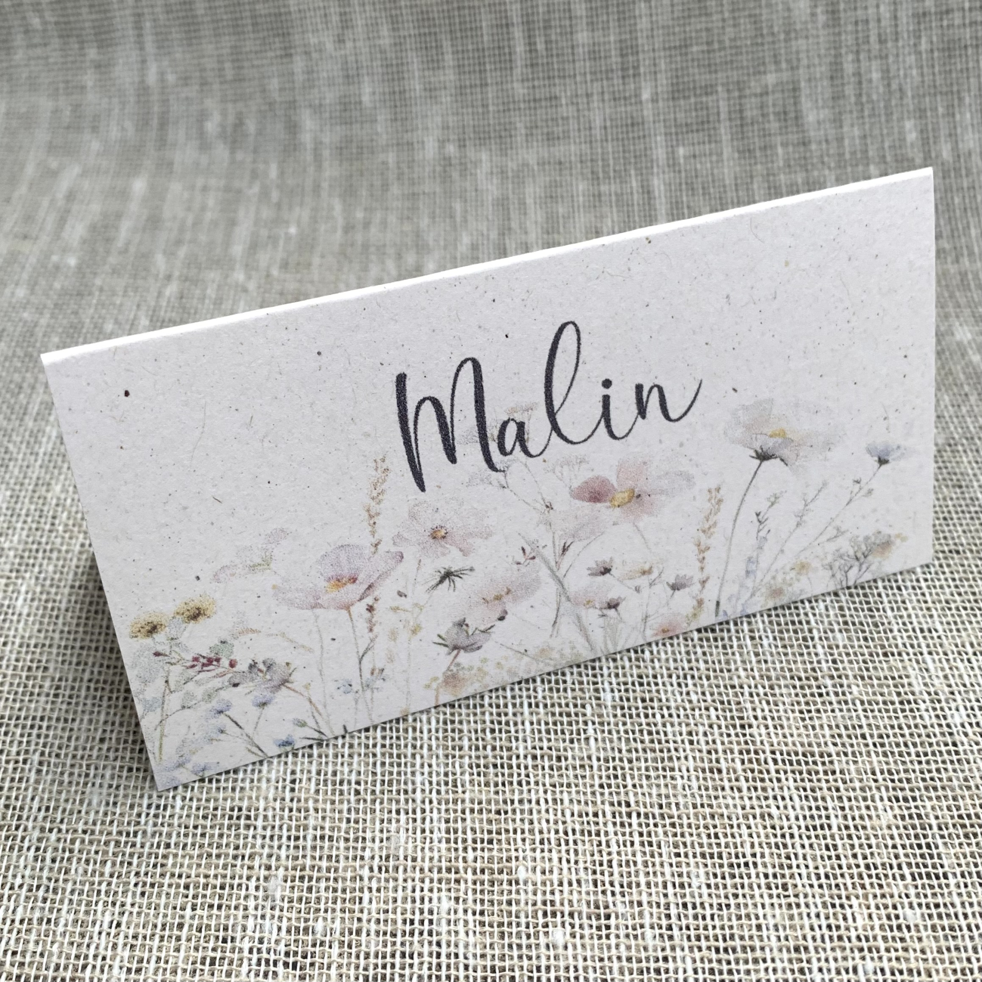 Tischkarte Tischkärtchen Namenskärtchen Wildblumen terra vanilla beige weiß weiss creme bedruckt Tischdeko Taufe Kommunion Konfirmation Hochzeit