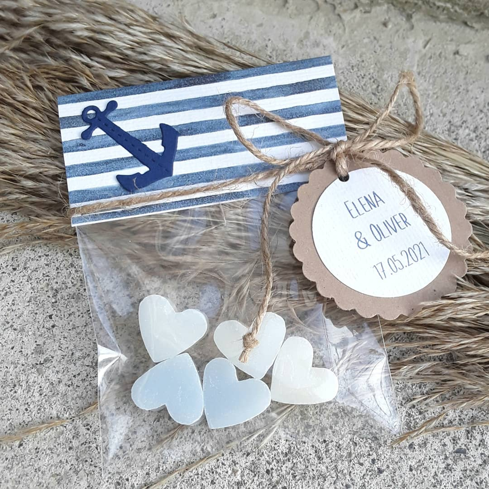 Gastgeschenk mini Herzseifen maritim Hochzeit Anker blau hellblau dunkelblau Kraft