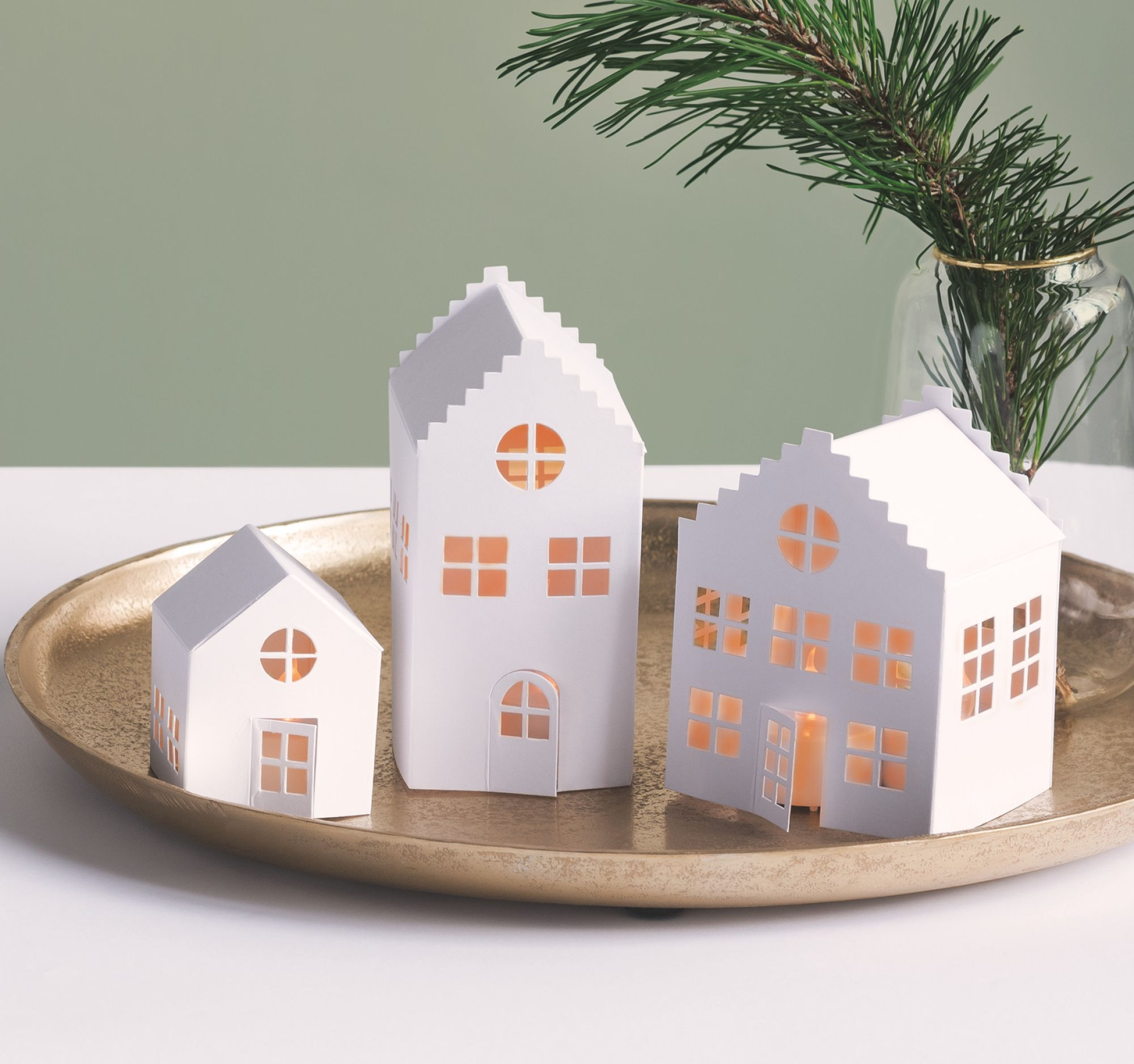 Preview: Lichthäuser-Set 3x Lichthaus aus Papier DIY Bastelset Weihnachtsdeko Advent Weihnachten Basteln Heyda Lichterdorf