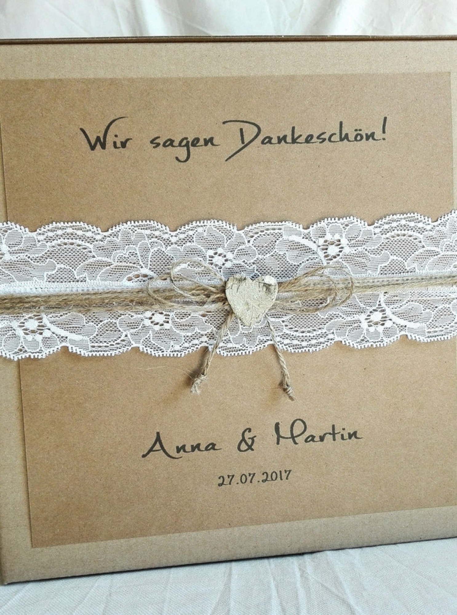 Briefbox für Geldgeschenke zur Hochzeit vintage rustikal Kraftkarton Birkenherzen
