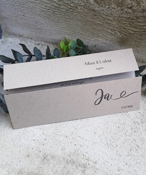 Einladungskarte zur Hochzeit vintage natural Kraft incl. Druck DINlang gefaltet