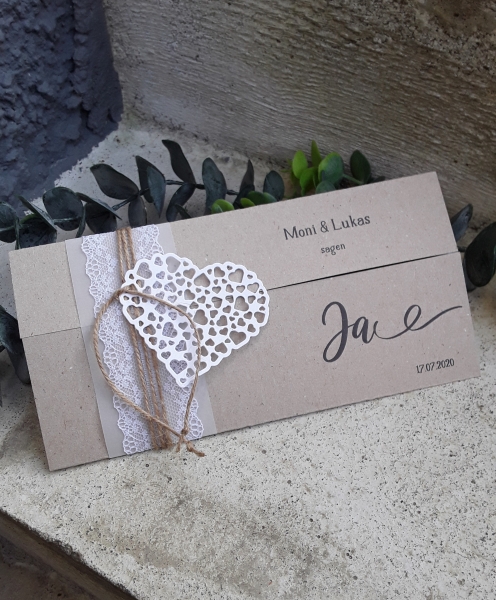Einladungskarte zur Hochzeit vintage natural Kraft incl. Druck DINlang gefaltet