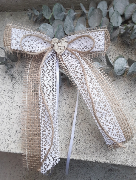 Dekoschleife Schleife Antennenschleife Hochzeit vintage Jute Spitze Birkenherz