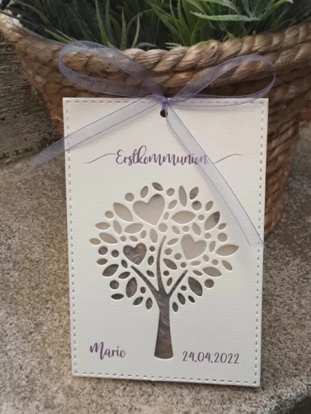 Gastgeschenk Blumensamen Lebensbaum Creme Lila Lavendel Papiertüte Taufe, Kommunion, Konfirmation, Firmung, Hochzeit