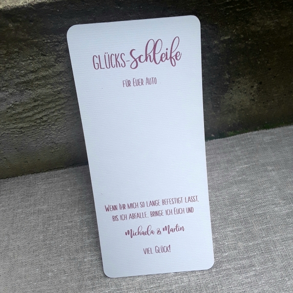 Glücksschleife Schleife Antennenschleife Dekoschleife Hochzeit weiß gold Tüll Karte