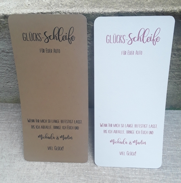 Glücksschleifenkarte Karte für die Glücksschleife Schleife Antennenschleife  Hochzeit Kraft weiß