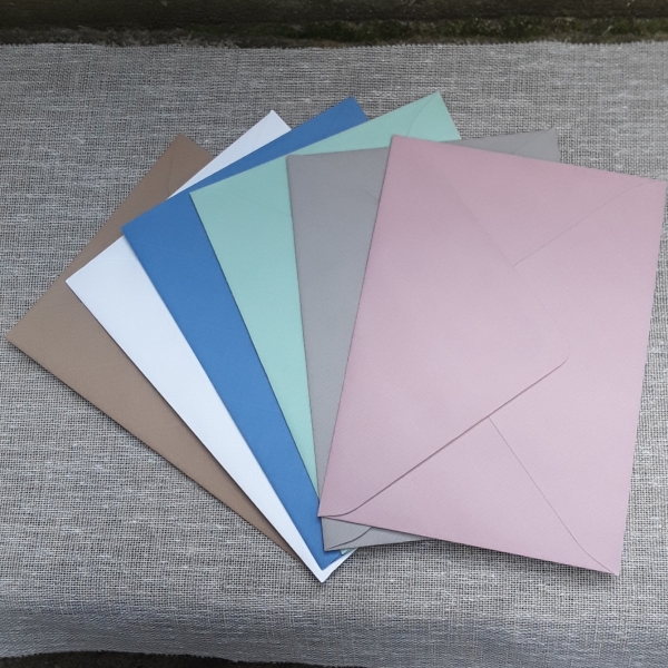 Briefumschlag Kuvert B6 gerippt mit Seidenfutter weiß braun mint taupe blau eukalyptus altrosa