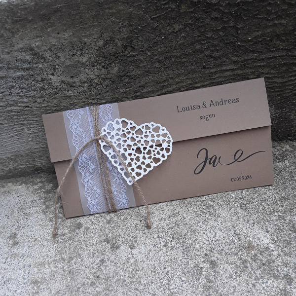 Einladungskarte zur Hochzeit vintage natural Kraft incl. Druck DINlang gefaltet