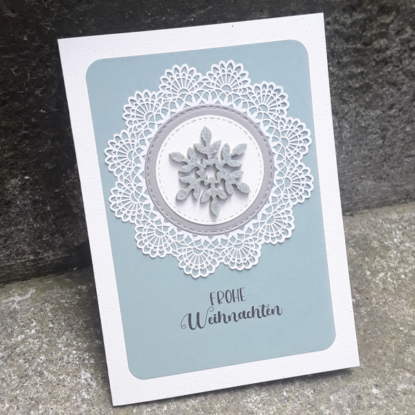 Besondere Weihnachtskarte Karte Weihnachten Schneeflocke silber taupe natur B6 Handarbeit - Kopie