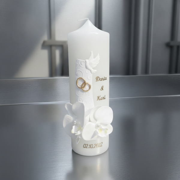 Hochzeitskerze Orchideen Orchidee besonders edel creme gold silber 25x8 cm goldene Hochzeit