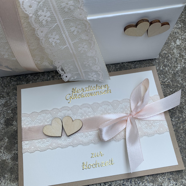 Geschenkbox + Glückwunschkarte Geldgeschenk Hochzeit vintage apricot lachs creme Hochzeitsgeschenk