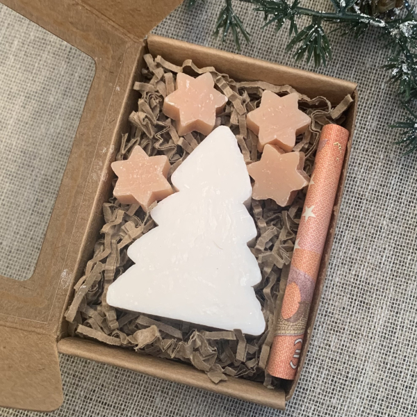 Kleines Weihnachtsgeschenk Geschenkbox Kraft Geldgeschenk Seifen Tannenbaum Sterne Miniseifen Weihnachtsfeier Gastgeschenk Wichtelgeschenk personalisiert