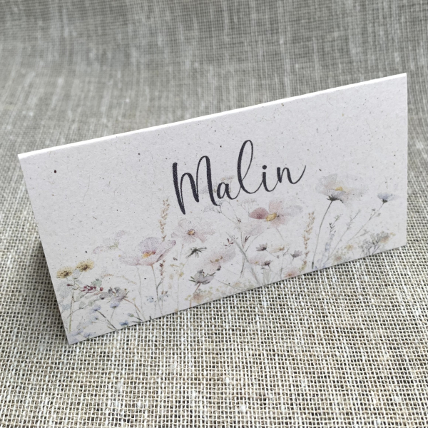 Tischkarte Tischkärtchen Namenskärtchen Wildblumen terra vanilla beige weiß weiss creme bedruckt Tischdeko Taufe Kommunion Konfirmation Hochzeit