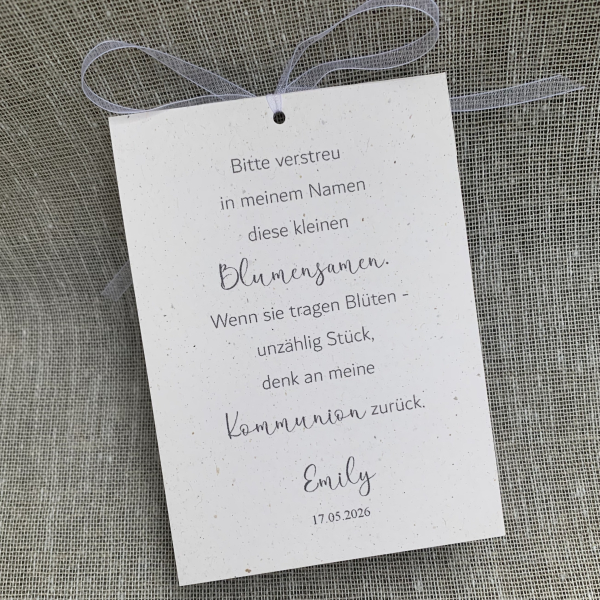 Gastgeschenk Blumensamen Wildblumen terra vanilla weiß weiss beige creme Taufe, Kommunion, Konfirmation, Firmung, Hochzeit, Jugendweihe