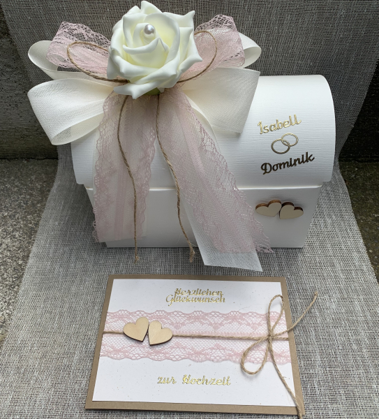 Geschenkbox + Glückwunschkarte Geldgeschenk Hochzeit vintage altrosa creme personalisiert