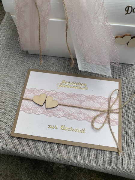 Geschenkbox + Glückwunschkarte Geldgeschenk Hochzeit vintage altrosa creme personalisiert
