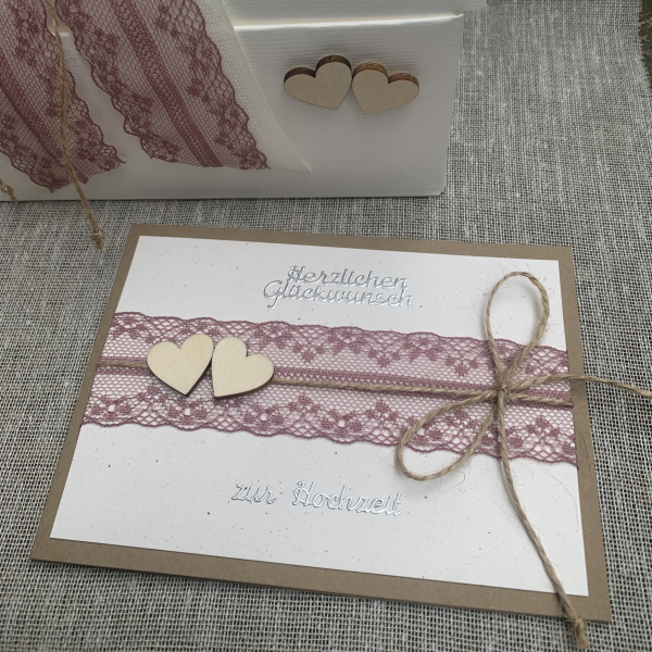Geschenkbox + Glückwunschkarte Geldgeschenk Hochzeit vintage beere berry creme personalisiert