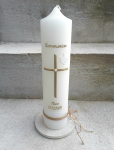 Personalisierte Taufkerze Kommunionskerze weiß creme gold 25x6 cm 25x7 cm 40x4 cm klassisch Kreuz vintage