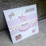 Glückwunschkarte Baby Taufe Geburt rosa Namensbändchen Namenskette