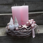XXL Adventskranz rosa rustic Kerzen beige creme Naturmaterialien altrosa Wichtelzwerge