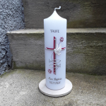 Schlichte Taufkerze Kommunionskerze Fische silber weiß weiss 25x7cm 25x6 cm Kreuz farbig berry