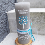 Taufkerze Kommunionkerze Konfirmation Hochzeitskerze Lebensbaum rustikal taupe türkis