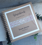 Gästebuch Album zur Taufe Kommunion Konfirmation vintage Kraft Spitze Fisch taupe