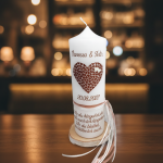 Hochzeitskerze creme 25x8 cm Kupfer Herz Herzchen Hochzeit rosegold roségold Rost Kupfer