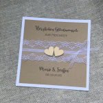 Glückwunschkarte zur Hochzeit personalisiert Kraft Spitze vintage Holzherzen