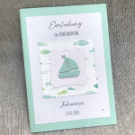 Einladungskarte Boot Schiff Fische mint silber B6 natur zur Kommunion Konfirmation Taufe Firmung