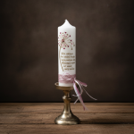 Personalisierte Gedenkkerze Erinnerungskerze zur Hochzeit mit Pusteblume creme 25x7 cm berry altrosa gold Beerentöne