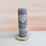 Personalisierte Hochzeitskerze mit Herz aus Herzchen weiß rosa altrosa taupe rustikal vintage Spruch 25x8 cm Teelichteinsatz grau rustikal