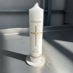 Personalisierte Taufkerze Kommunionskerze weiß creme gold 25x6 cm 25x7 cm 40x4 cm klassisch Kreuz vintage edel & schlicht